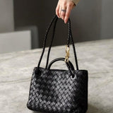 Alyn | Black Woven Mini Leather Tote Bag – Effortless Elegant and Timeless Appeal