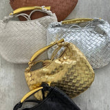 Amara Geweven Leren Handtas – Sculpturale Handgreep Designer-Inspiratie Tas