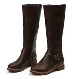 Dames Kniehoge Laarzen met Gesp en Lage Blokhak
